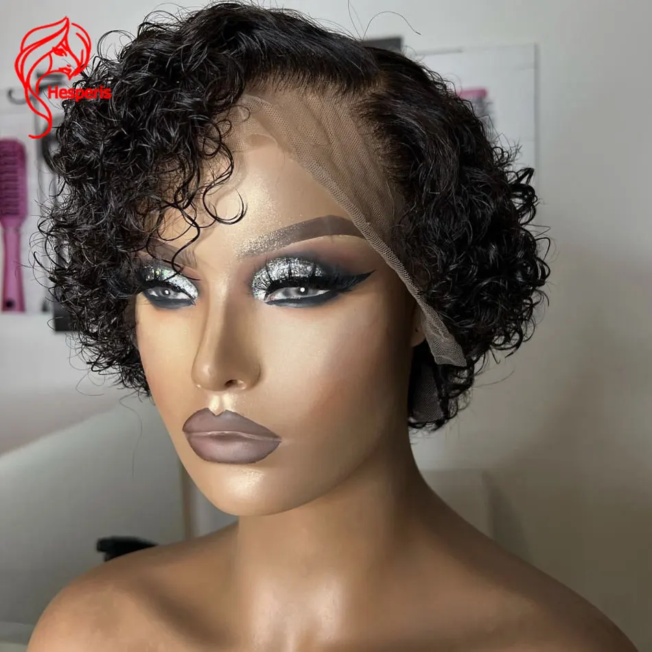 Hesperis Pixie Cut Wig Short Bob Curly Human Hair Wig perruque bresillienne 13X6 Transparent Lace Wig Water Deep Wave Human hair