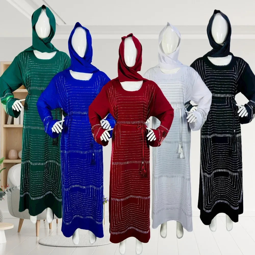 Muslim Abaya Elegant Spring Autumn Muslim Long Sleeve O-neck Plus Size Solid Color Long Maxi Dress Muslim Fashion Dress Abaya