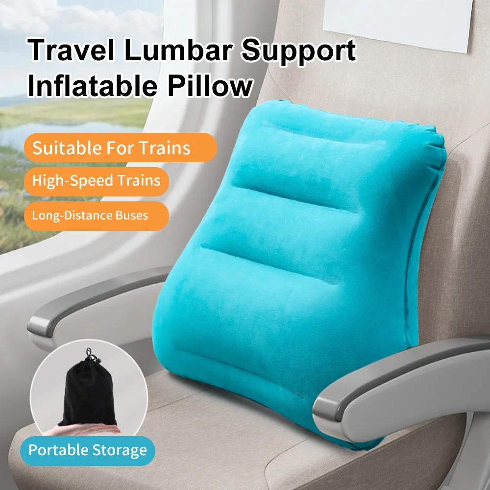 

Portable Travel Pvc Plush Pillow Inflatable Nursing Waist Pillow Sleep Resting Folding Press for Airplane Train Car Office Seat