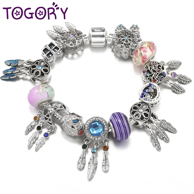 

TOGORY Classics Dreamcatcher Beads Charm Bracelets Fit DIY Brand Chain Bracelets For Women Men Girl Bijoux Pulseras Jewelry Gift