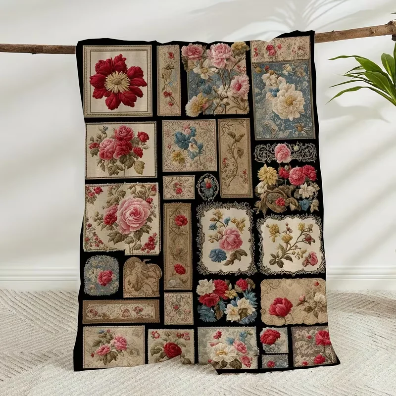 Cozy Vintage Patchwork Floral Throw Blanket - Soft, Warm Flannel