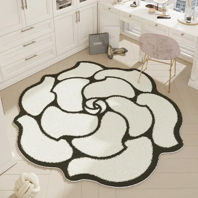 French Simple Decoration Bedrooom Round Carpet Large Flower Cloakroom Floor Chair Mat Soft Imitate Cashmere Rug for Living Room