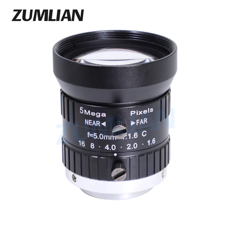 ZUMLIAN 5mm Wide-Angle Lens 5MP 1/1.7 Inch for IMX226/IMX178 Sensor Camera F1.6 Manual Iris C Mount FA Lens Machine Vision