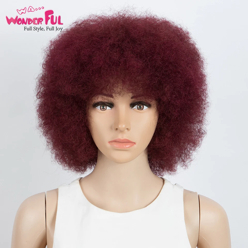 Wonderful  Afro Kinky Curly  Short Bob Cut 99J# Brazilian Remy Hair Full Machine Made 1B#  Human Hair Wig For Black Women