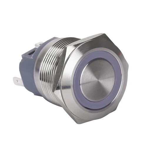 Imagen 2 del producto Botón impermeable de 25mm con Terminal de 5 pines, luz de anillo tipo momentáneo, interruptor de botón de Metal de cabeza plana 1NO1NC, recién llegado