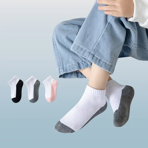 New 5/10 Pairs White Children's Student Socks Cotton Boys And Girls Short Socks Solid Color Matching Sports Children's Socks