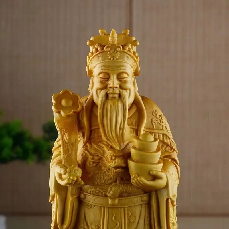 

Wooden Carving God of Wealth Ornaments Desktop Home Business Living Room Household Crafts