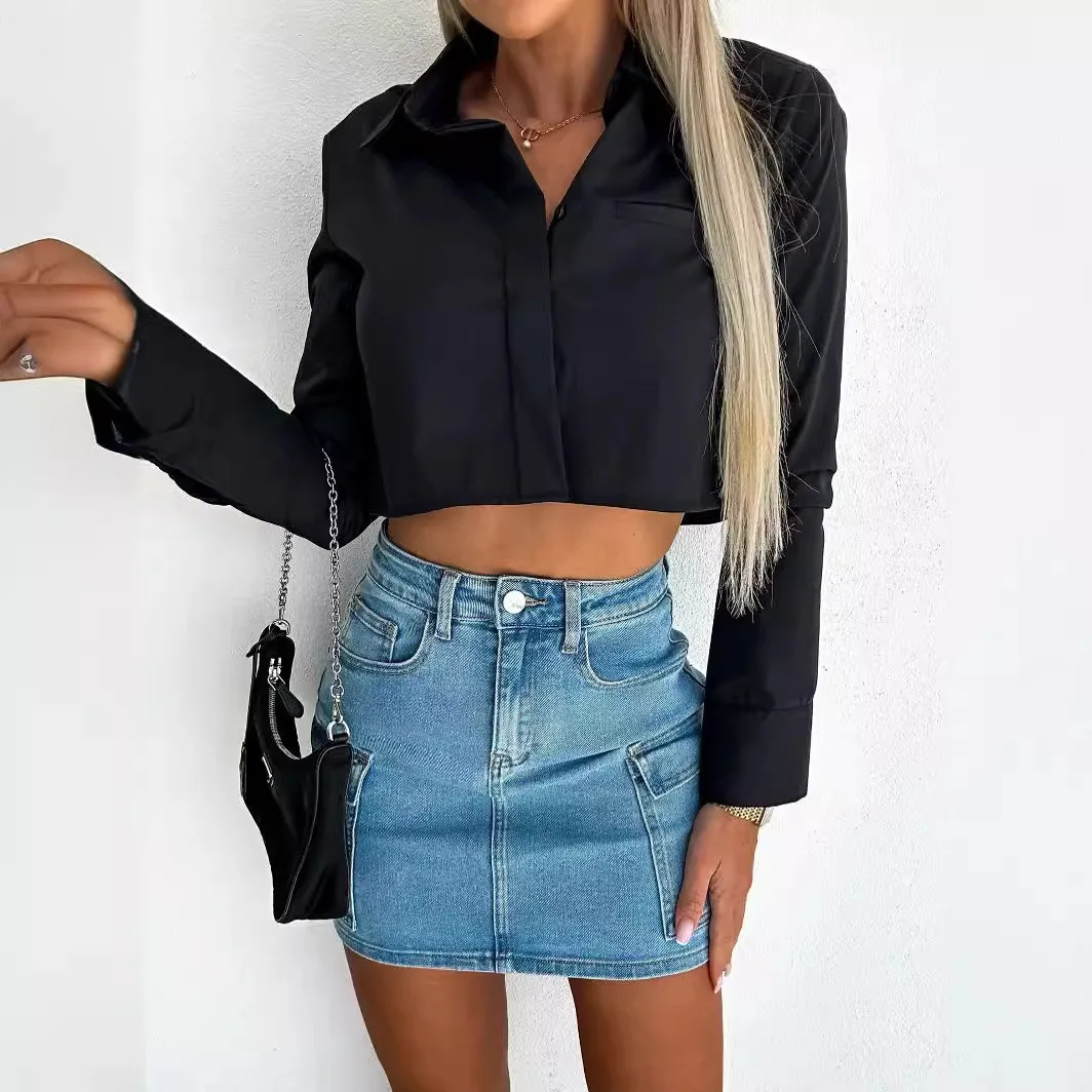 Summer New Sle Spicy Girl Street Faion Denim Patchwork  Skirt Women's American Sle f-length Skirts