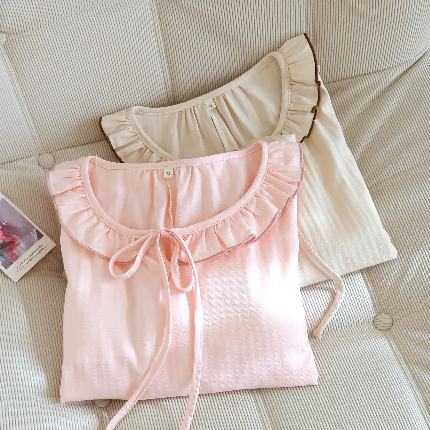 

Весенне-осенняя женская ночная рубашка с длинными рукавами и оборками, однотонный хлопковый пуловер, одежда для сна, платье