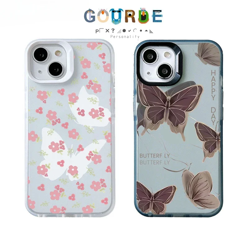 Gourde Ins Aesthetic Girl Casing Flower Butterfly Phone Case for Iphone 15 14 12 13 11 Pro Max IP 7 8 Plus Iphon X XS XR Xs Max