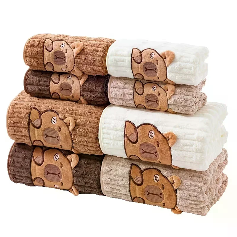 

Cute 2-Piece Capybara Face Towel Set, Extra Soft Coral Fleece, 34x74 Inch Towel And 70x140 Inch Bath Towel