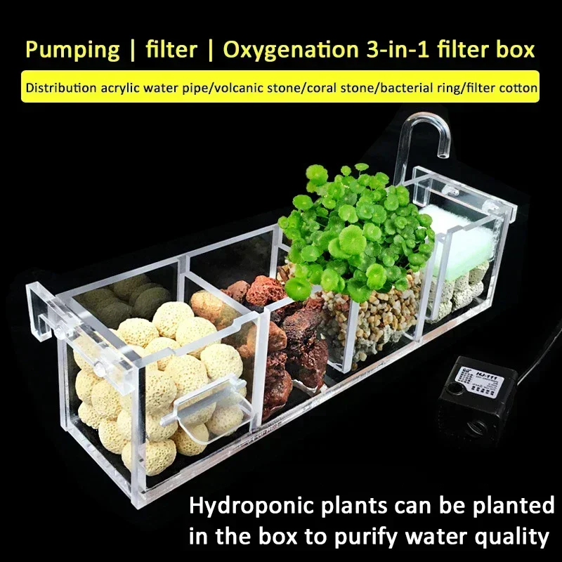 

Acrylic Fish Tank Filter Dry and Wet Separation Three-in-one Small Silent External Wall-mounted Aquarium Drip Box