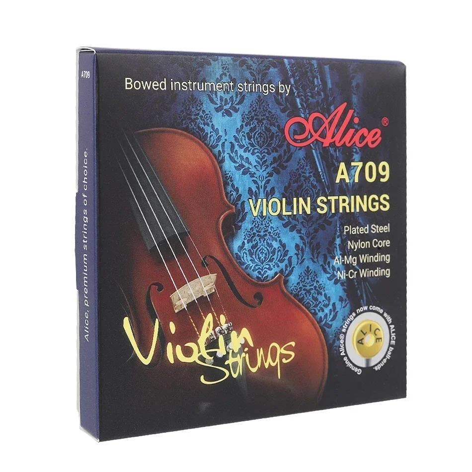 Alice A709 Violin Strings Set Plated Steel Plain String Nylon Core Al-Mg Wound Ni-Cr Winding Performance Use Violin Strings