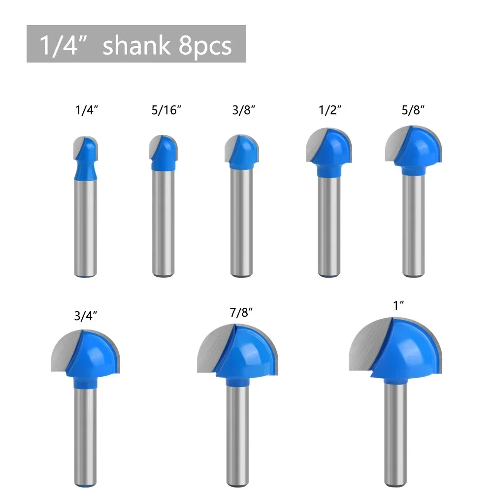 

8pcs 1/4 Shank Corner Rouding Router Bit Core Box Round Cove Nose Bit Woodworking Milling Cutters For Wood Trimming Cutter