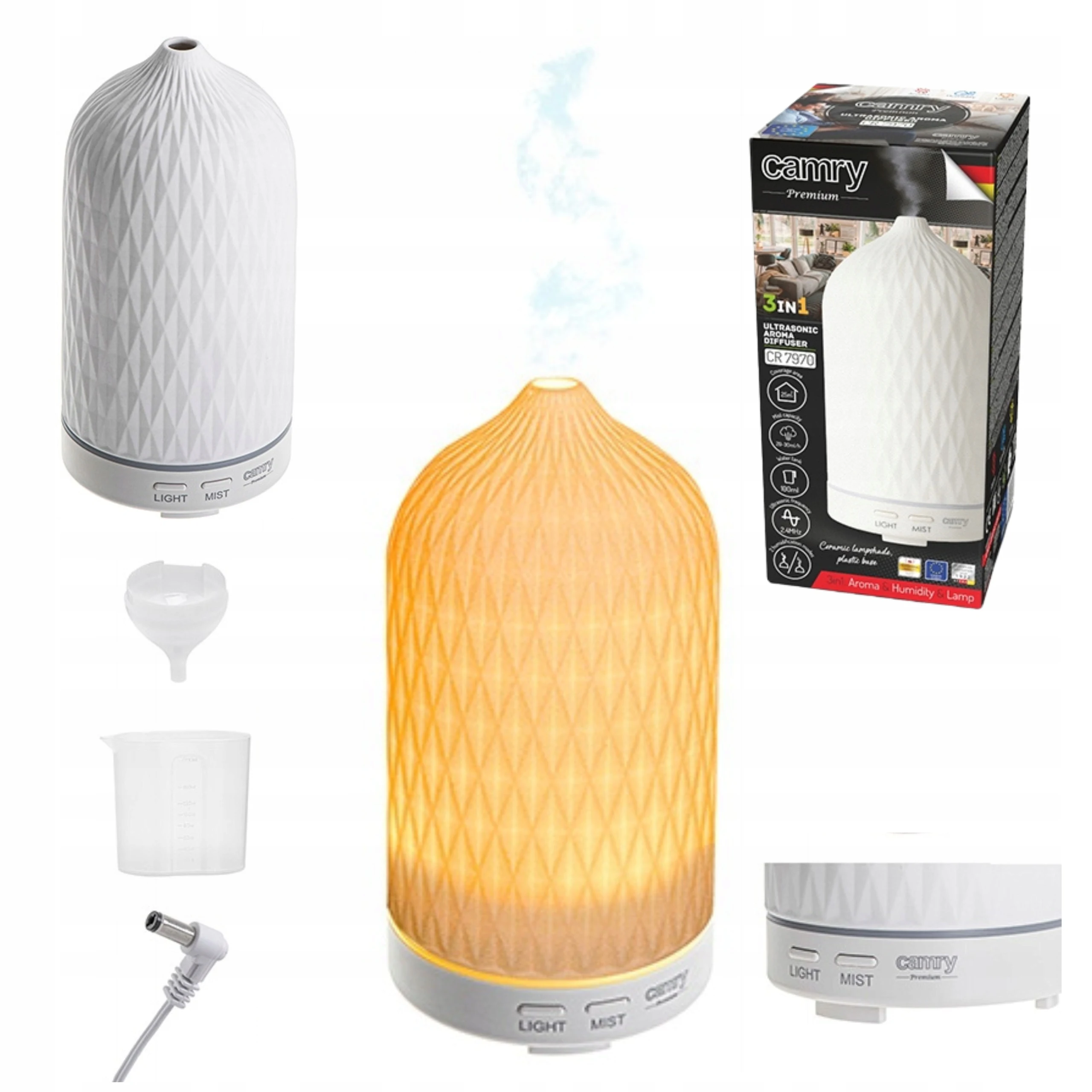 3-in-1 Ultraschall-Aroma-Diffusor Keramik-Luftbefeuchter für Zuhause mit LED