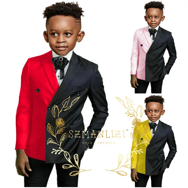 

Double Breasted Boys Suit Wedding Jacket Pants Set Red Black Tuxedo Kids Clothes 3-16 Years Old costume enfant garçon mariage