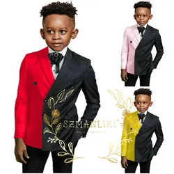 Double Breasted Boys Suit Wedding Jacket Pants Set Red Black Tuxedo Kids Clothes 3-16 Years Old costume enfant garçon mariage