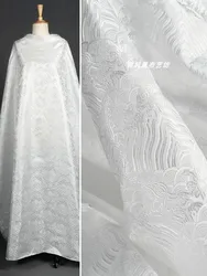 Jacquard Fabric Chinese Style Dark Clothing Weaving Brocade Fabrics Width 150cm Pure White Ripple Pattern Diy Sew Cloth