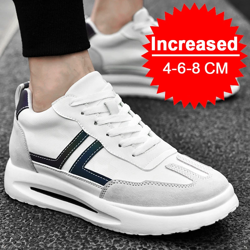 Brand Men\'s Height Increase Insole 8cm White Taller Shoes Men Leisure Fashion Sports Plus Size Lift Sneakers Male Elevator Shoes