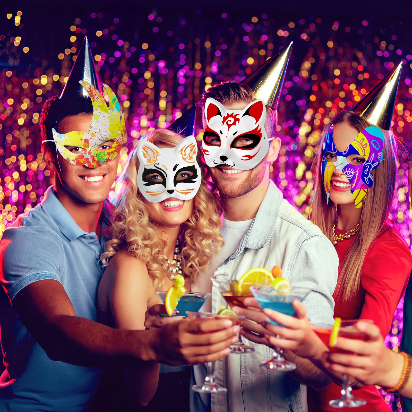 

12 Pcs Cat Mask Set White Paper Masks Manual Costume Party Craft Carnival Paintable Travel