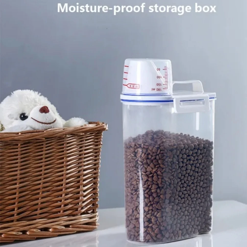 2kg Tierfutterbehälter aus Kunststoff mit Messbecher, Feuchtigkeits- und Insektenschutz, für grobes Getreide, versiegelte Dose – Detail 5