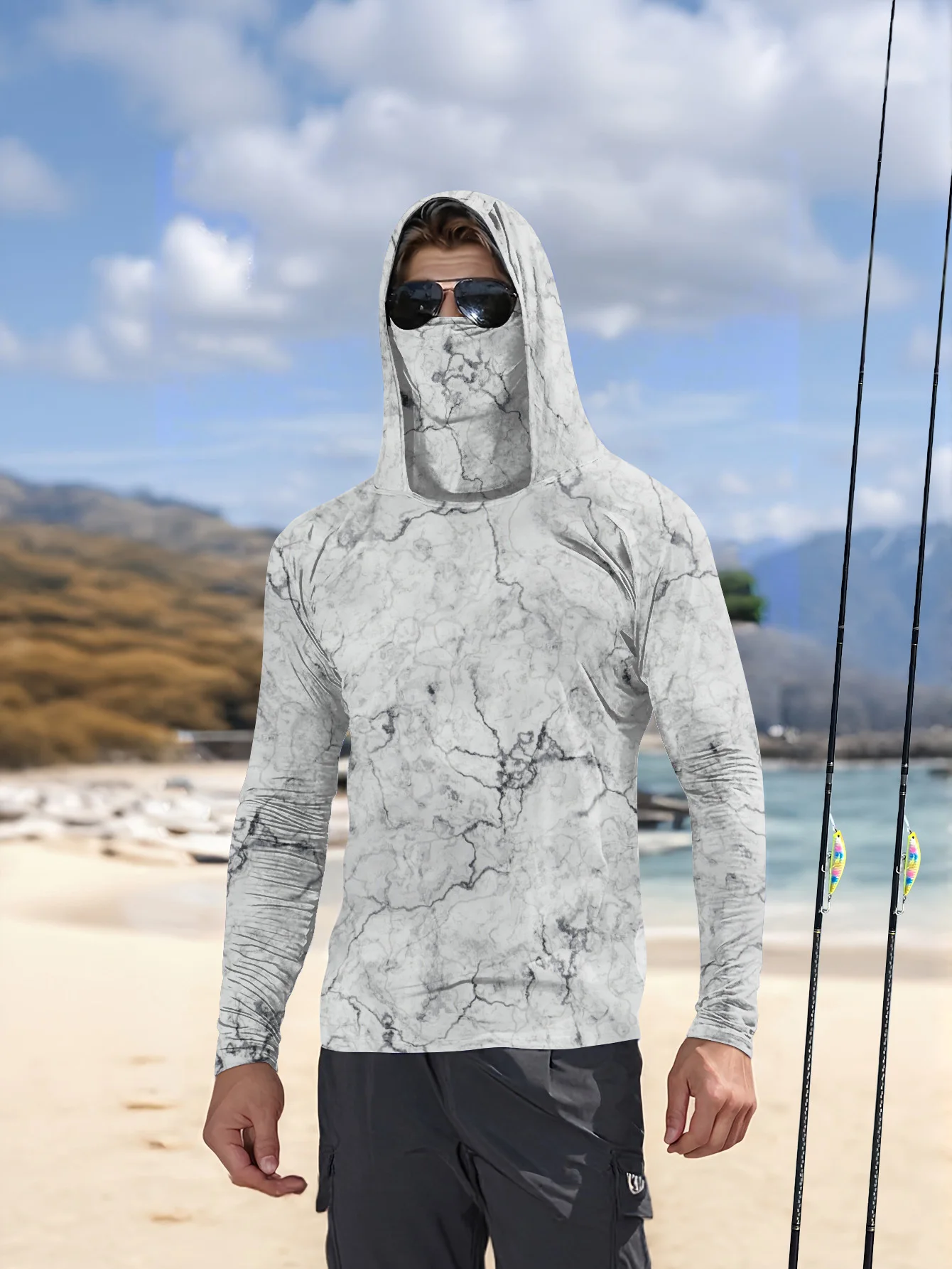 Men Hood Fishing Shirt long sleeve Fishing clothing fishing t shirt uv protection fishing shirt Fishing Apparel Quick Dry