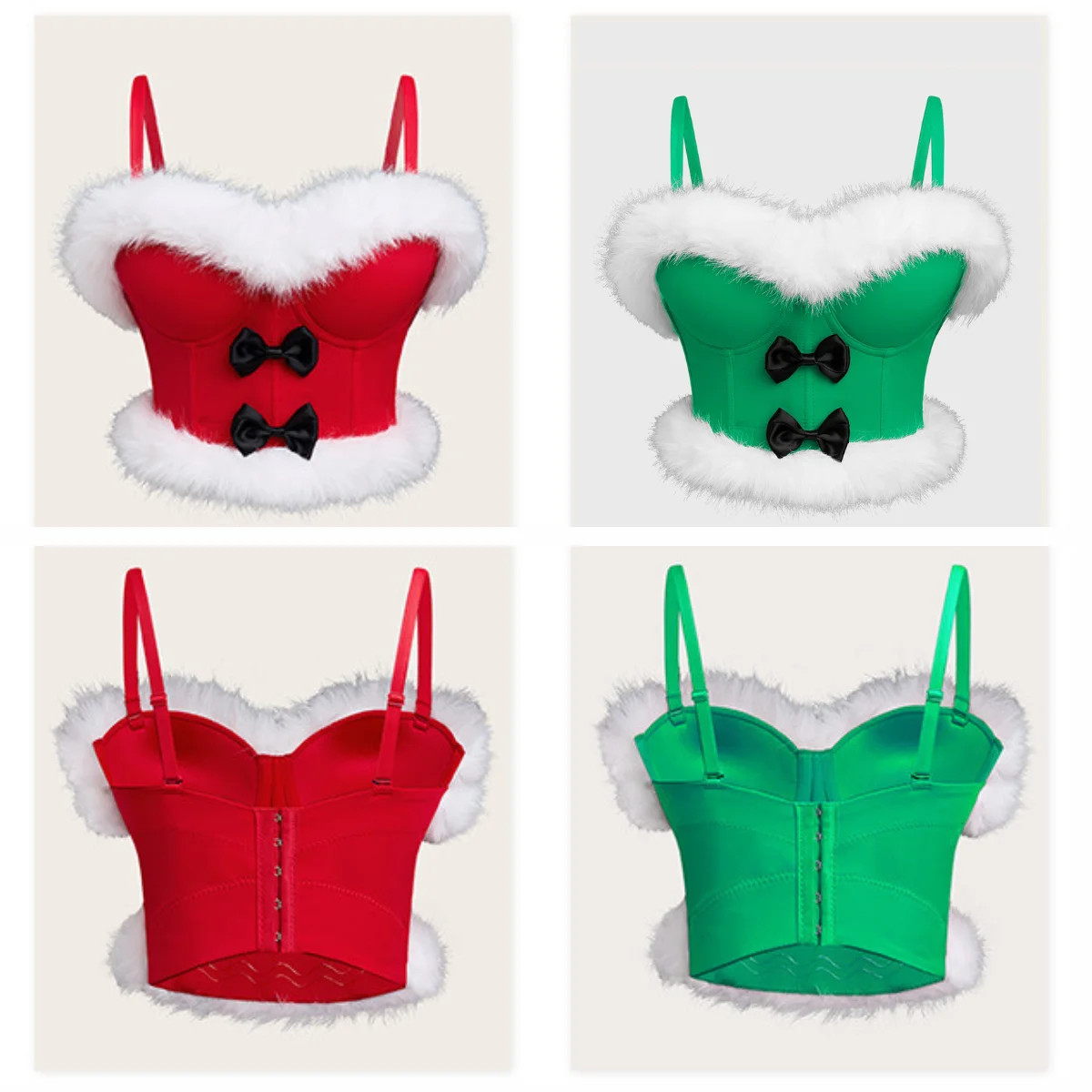 

Women Corselet Christmas Sleeveless Corset Crop Tops with Feather Cosplay Uniform Santa Claus Outfit Open Back Shapewear Bustier