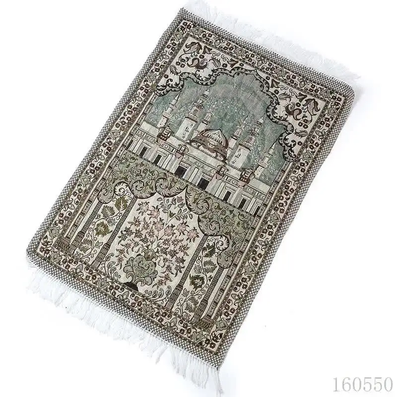 

Gold Silk Cotton Worship Carpet, Muslim Prayer Carpet, Small Carpet, New Style