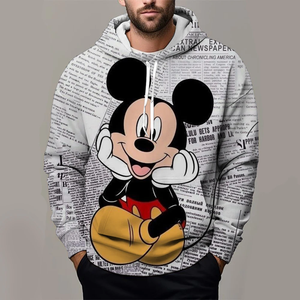 Mickey Mouse Men Oversized Hoodie Disney Cartoon Anime 3D Print Women Clothes Spring Autumn Harajuku Children Sweatshirt