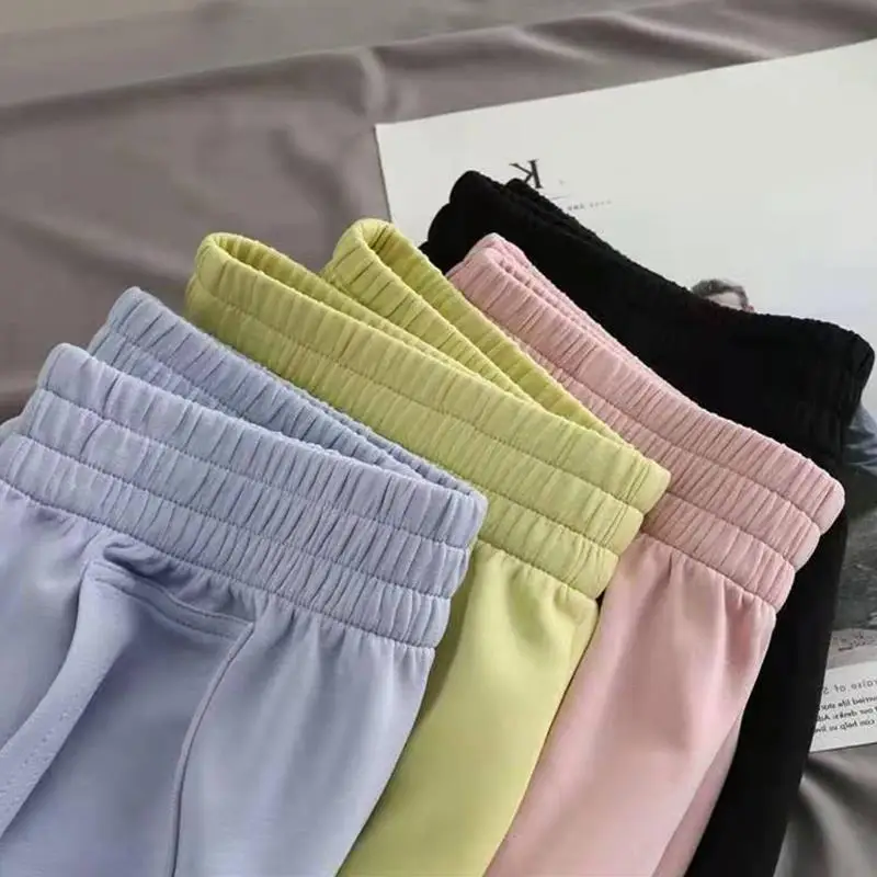 Summer Solid Color Short Pants Wide Leg Shorts Black/Pink/Light Blue/Yellow High Waist Loose Hot Pants Bottoms Sports Pants