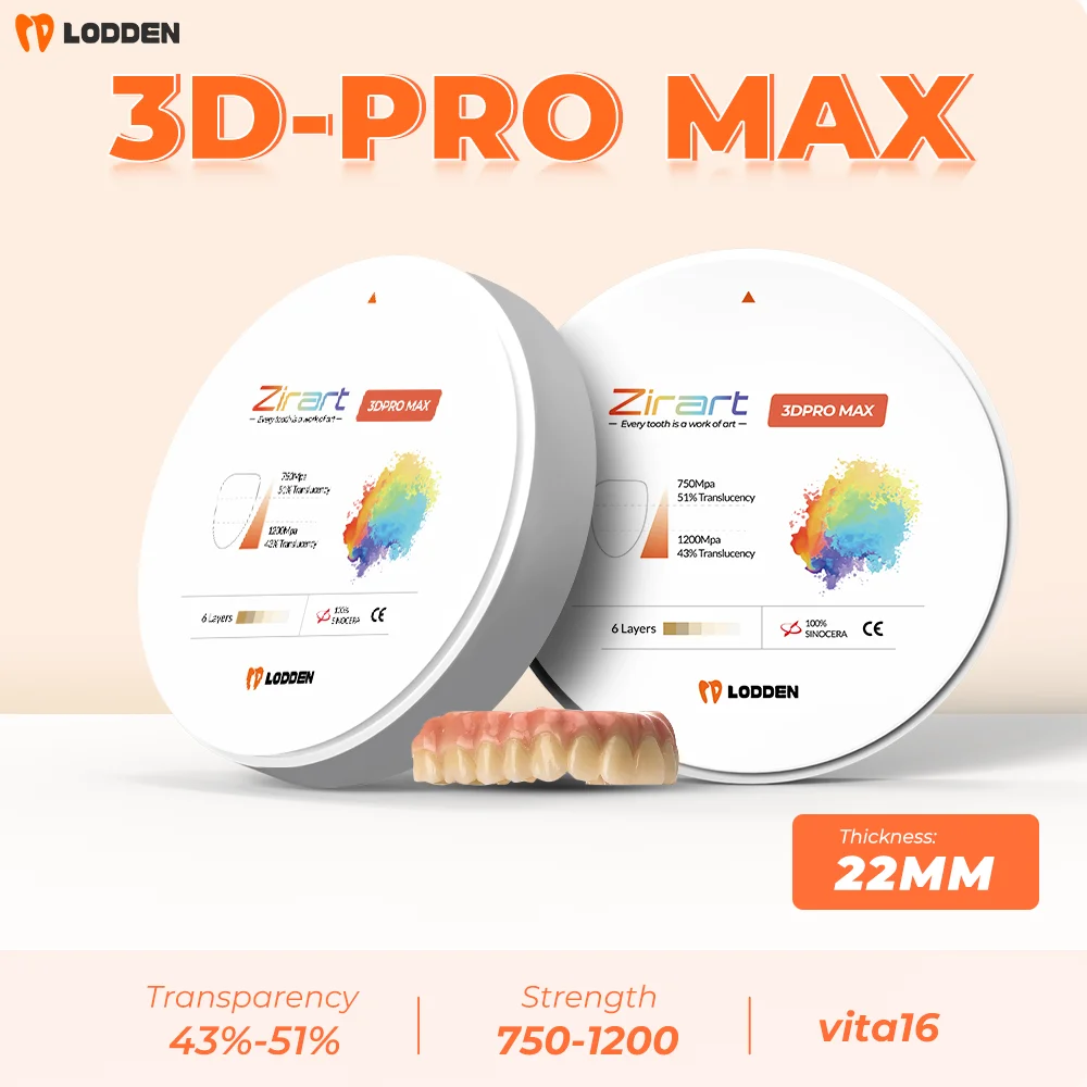 

Материалы для протезов LODDEN Dental Lab 98x22 мм, многослойные блоки из циркония 3D Pro Max, 6 слоев для циркониевых дисков системы CAD CAM