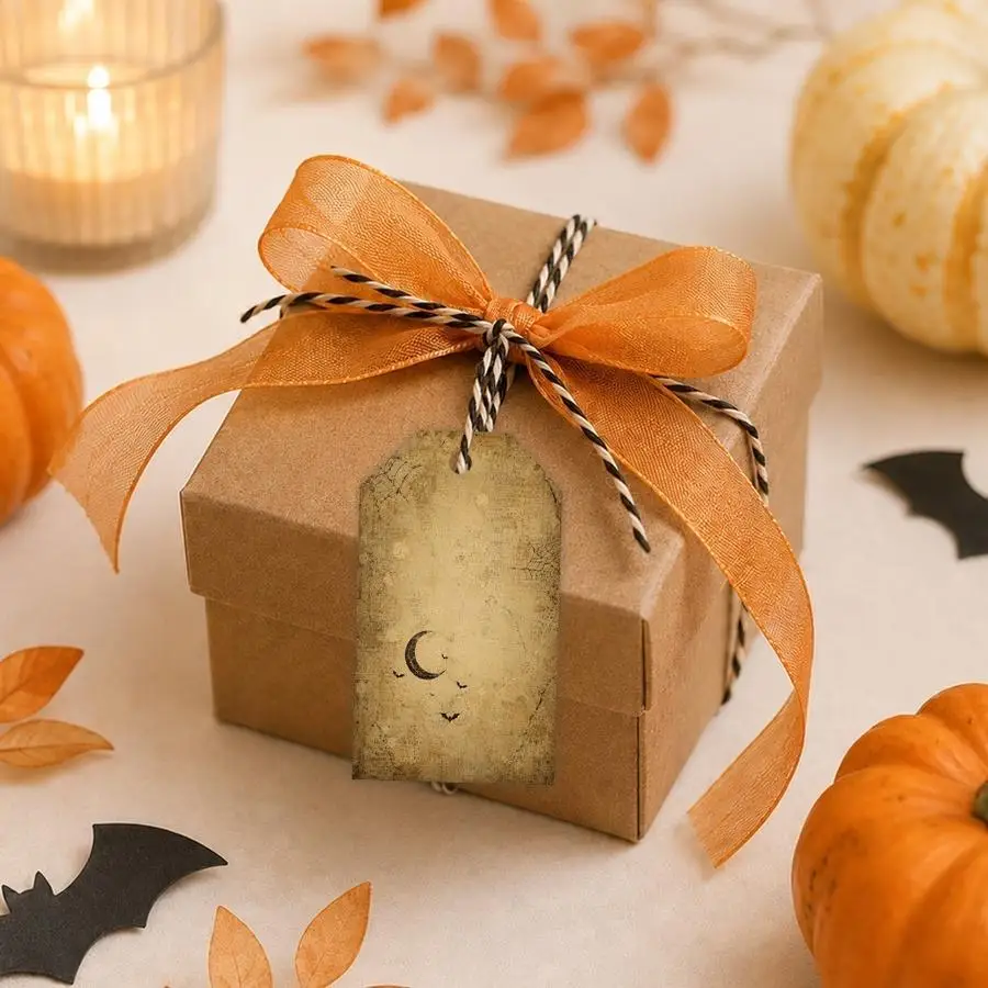 1/5/10/20/50/100pcs Vintage Dark Multicolor Halloween Blank Hang Tags, 1 Roll 10M Jute Twine, Halloween Candy Gift Box Hanging D