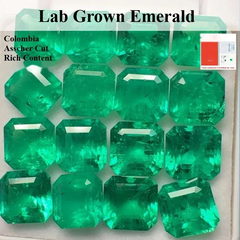 Lab Grown Emerald Colombia Gem Asscher Cut Rich Content Crack inclusions Advanced Jewelry Making Materials Certificate