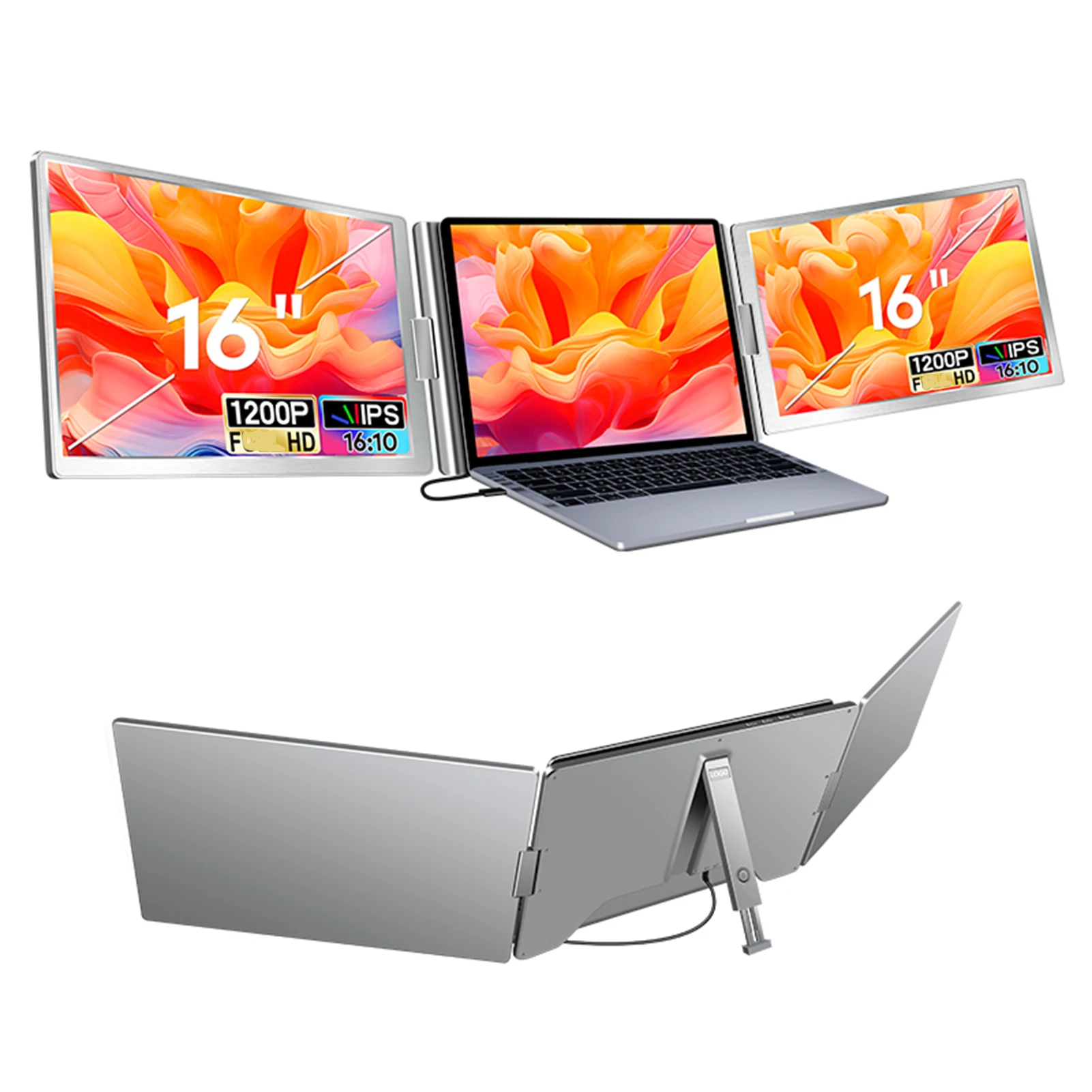 

16'' Laptop Screen Extender 16:10 FHD Portable Triple Monitor for 12-18.5'' Laptop Folding Monitor Extender with Kickstand Bag