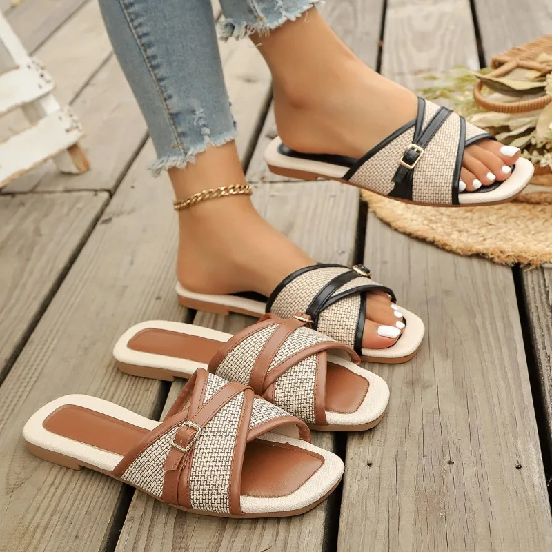2026 new Comfort women flat slippers Fashion Summer Beach sandals women Lightweight Open Toe Non-slip Belt Buckle Casual Shoes