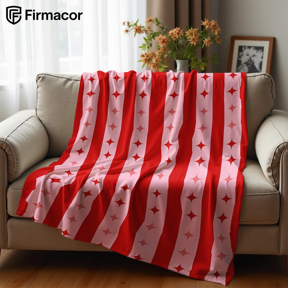 Red Stripe Starburst Cartoon Anime Print Flannel Blanket Soft Warm Throw for Kids Bedroom Sofa Bed Christmas Office Car