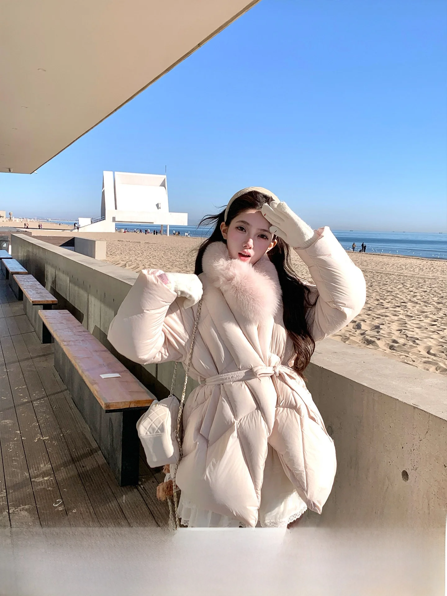 

Sweet Sle Women's down Jaet Pure Color Fur Collar Du down Winter Coat Warm Casual Mid-Length Hooded Naxi Snow Mountain