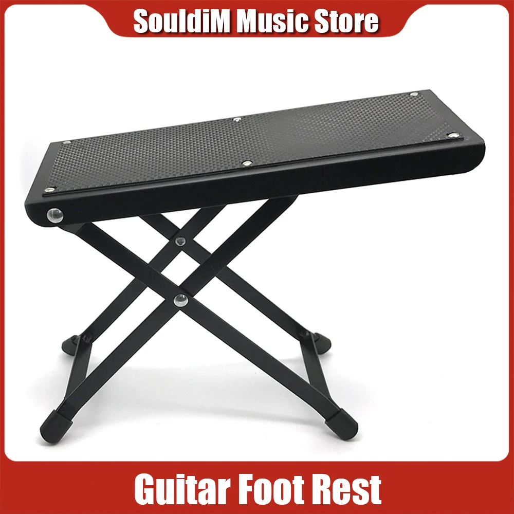 Guitar Foot Rest Metal Folding Guitar Footstool Rest Anti-Slip Stand Height Adjustable Foot Rest Stand Footboard