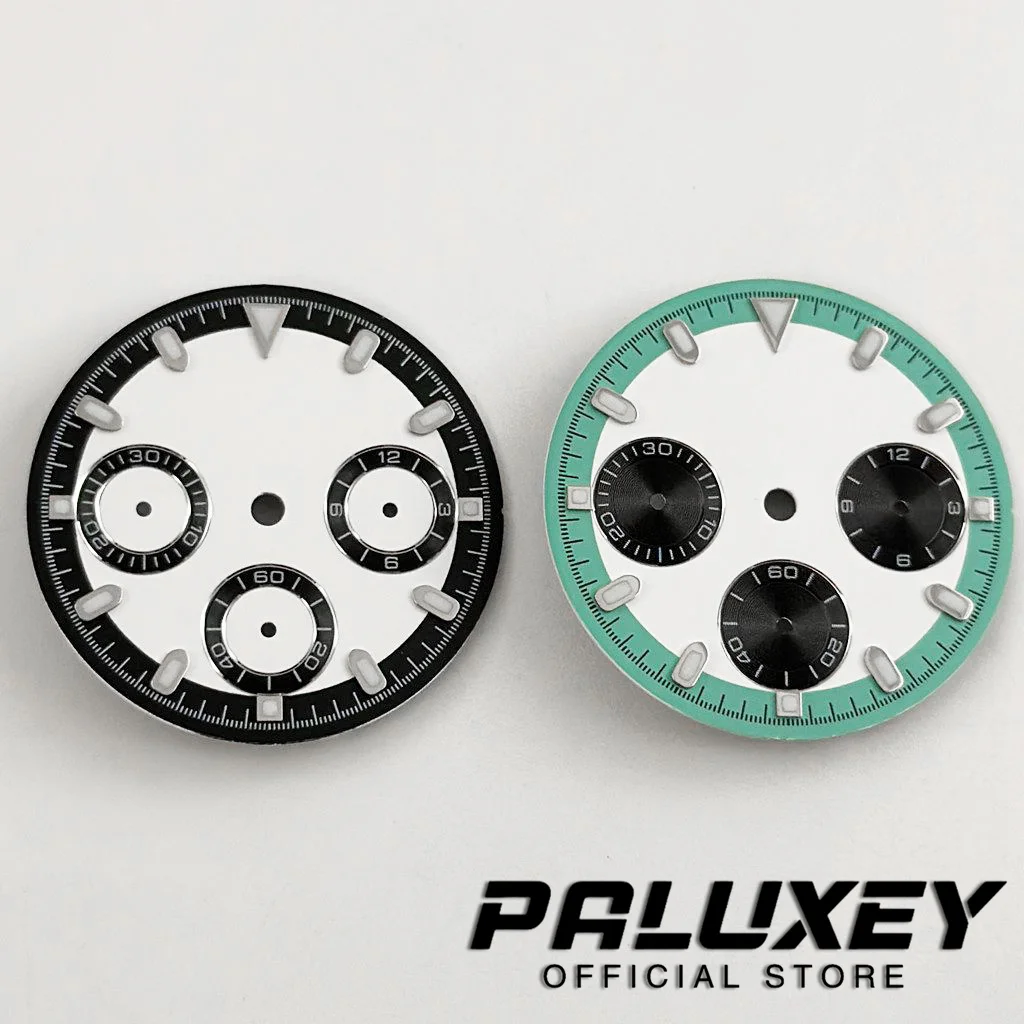 VK63 Daytona 29.5mm Watchs Dial Luminous Dial for VK64 VK63 Quartz Movement Watch Chronograph Accessories Three-eye Panda Dial