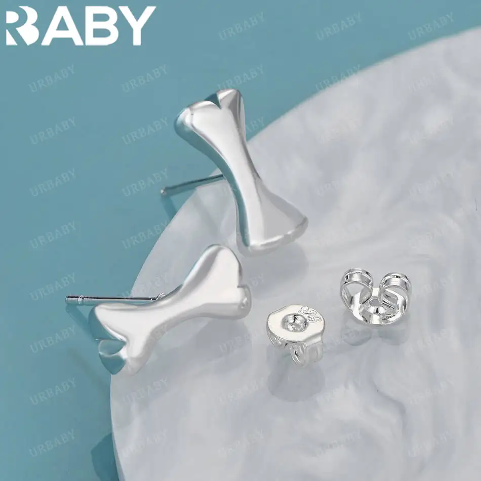 

URBABY 925 Sterling Silver Bone Stud Earrings Fashion Jewelry Cute Simple Party Birthday Gifts Anniversary Accessories