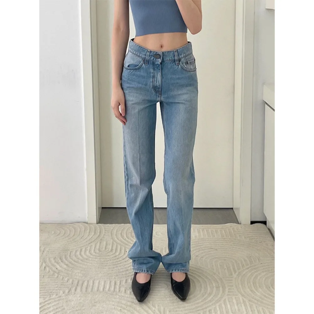 

Autumn and Winter Washed High-waist Straight Loose Cotton Denim Trousers Women Jeans