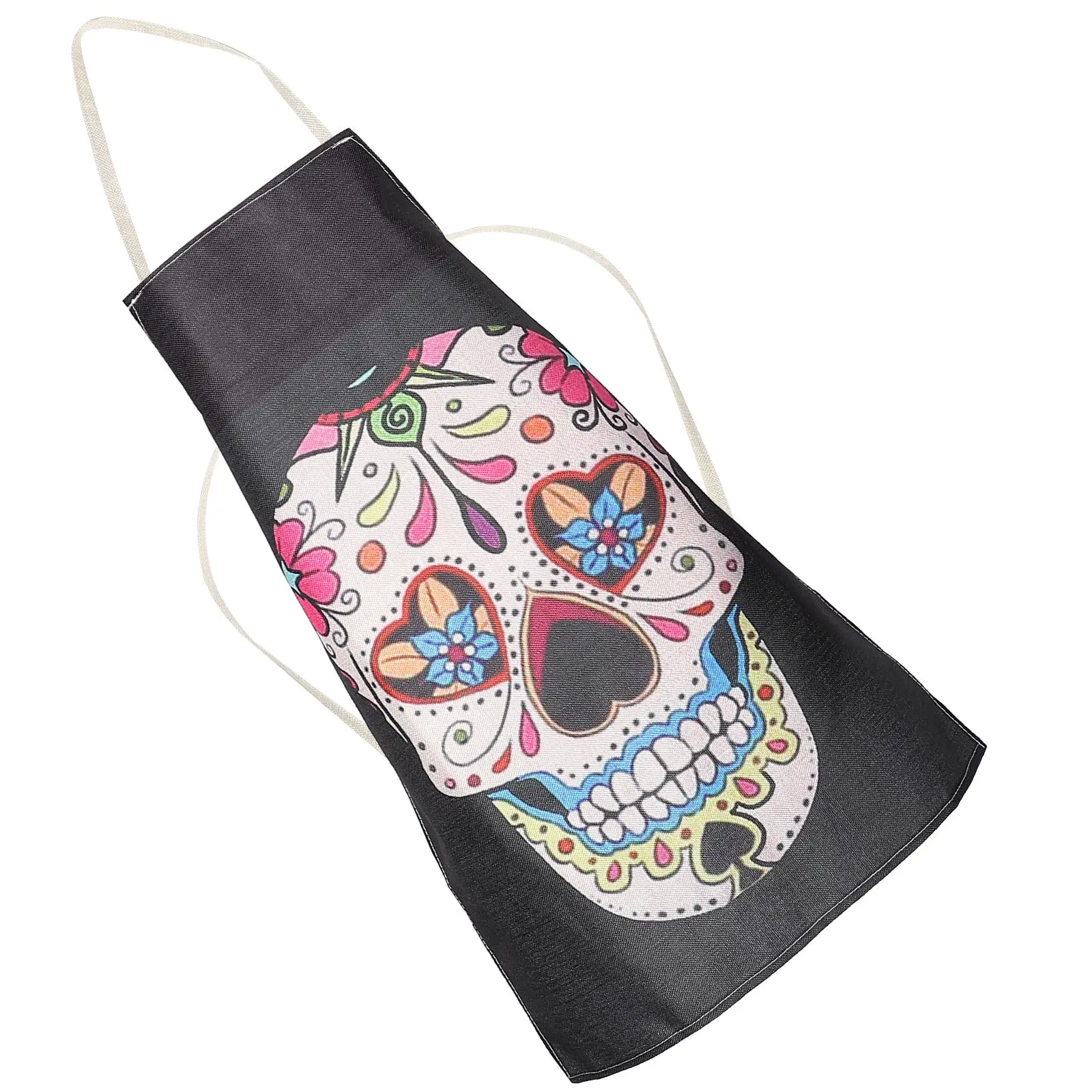 

Halloween Skull Apron Cotton Linen Adjustable Tie Washable Long Lasting Cooking Kitchen Oil Protection Fashion Man Accessories