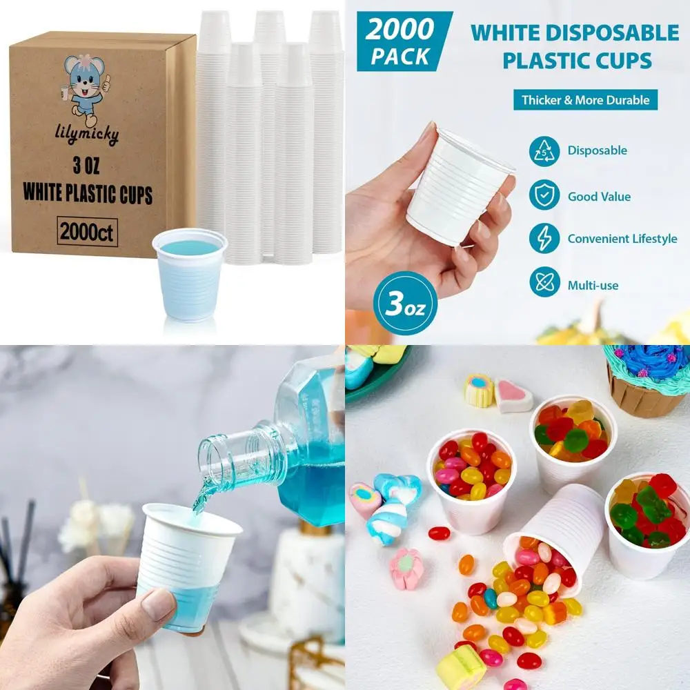 

Lilymicky, упаковка 2000, белые пластиковые стаканчики на 3 унции, одноразовые пластиковые стаканчики для ванной комнаты на 3 унции для дегустации и питья