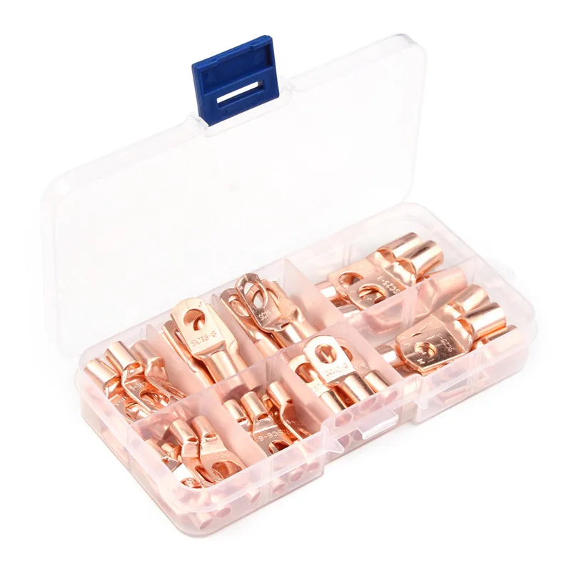 60PCS Tinned Copper SC Bare Terminals Lug Ring Seal Wire Connectors Bare Wire Cable Crimped Soldered Terminal Kit SC6-SC25