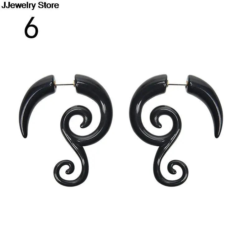 1pair Punk Tribal Spiral Fake Gauges Acrylic Ear Tapers Fake Plugs Horn Stud Earrings Wing Faux Fake Plugs Piercings Body Black