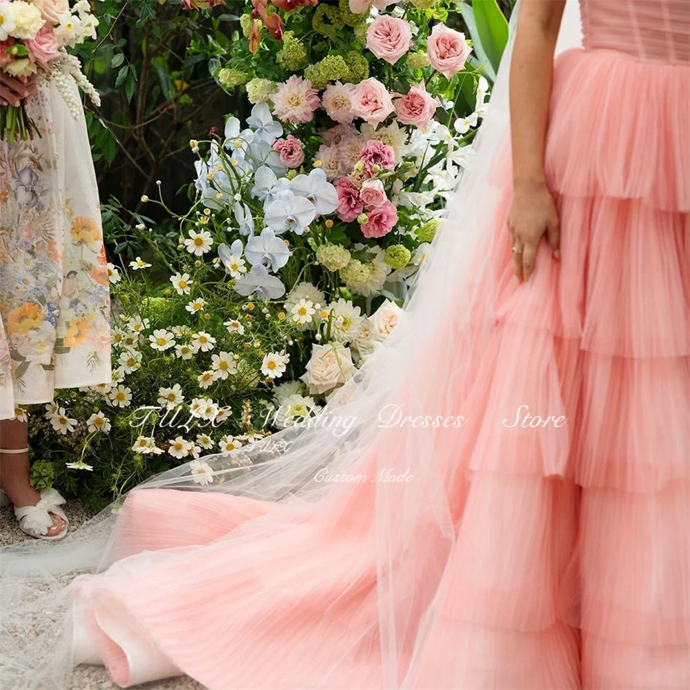 TULX Sexy Sweetheart Tulle Wedding Dress A line Corset/Zip Back Bridal Gowns Long Tiered Sweep Train Robe De Mariée Customized