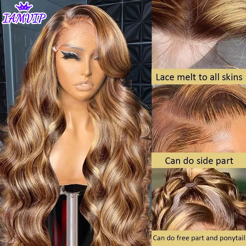 16 40 Inch 427 Pinao Highlight Colored Ombre Blonde Body Wave Wig 13x4 13x6 Hd Transparent Lace Frontal Human Hair Wig for Women