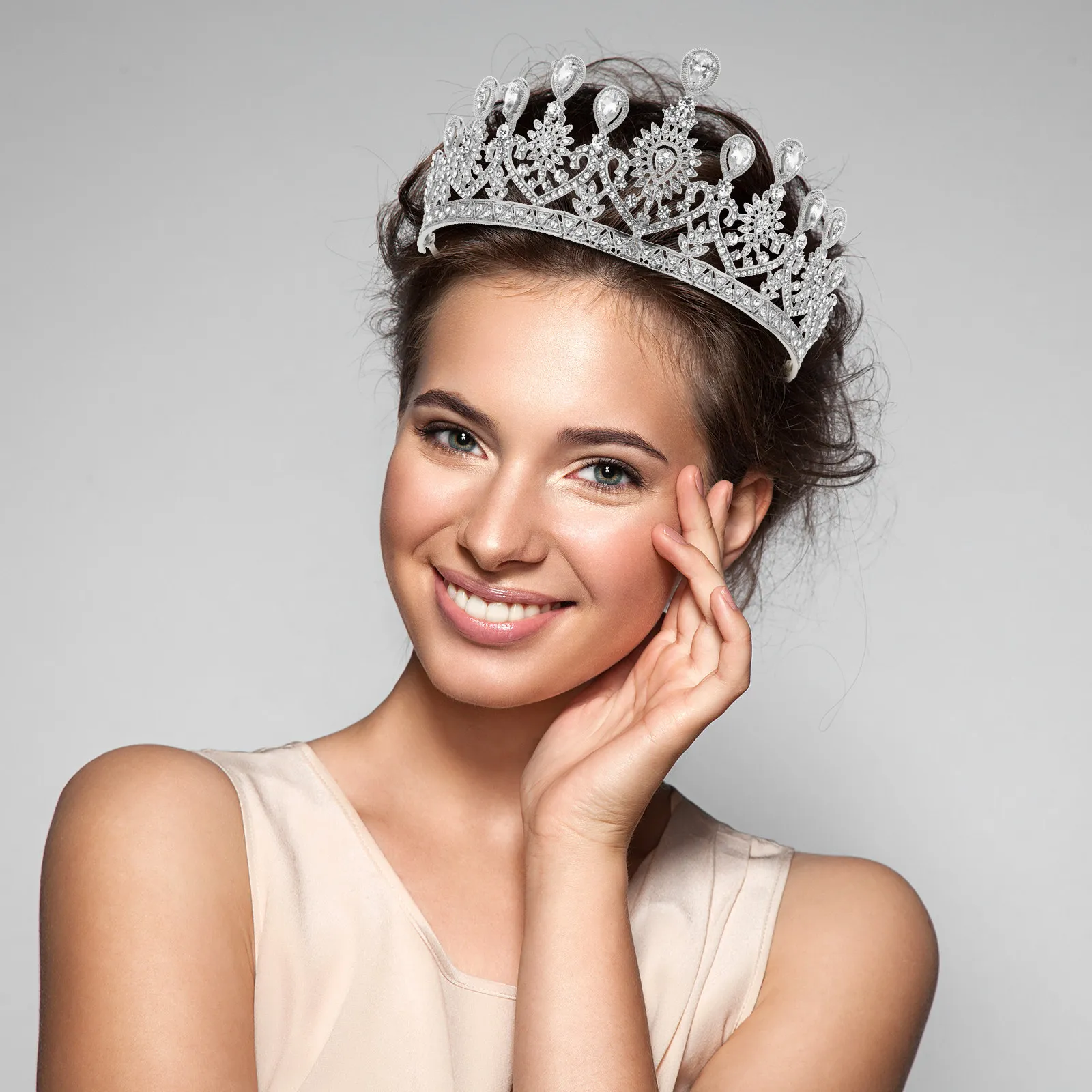 

1Pcs Princess Crown Rhinestone Wedding Headpiece Bridal Bridesmaid Party Hair Accessory Elegant Headdress for Women