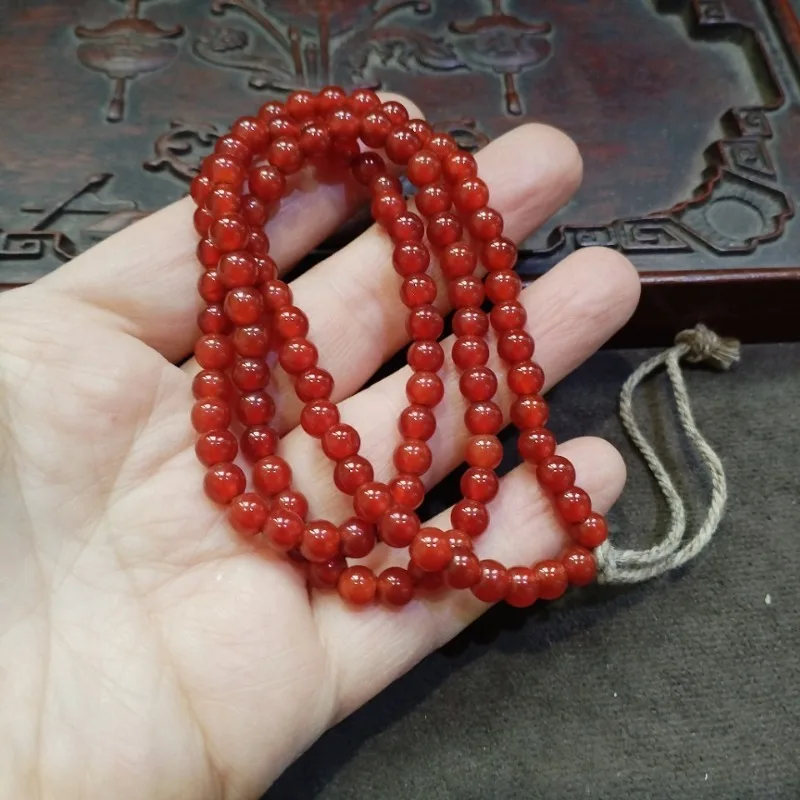 Retro Glossy Red Round Agate Bead String Natural Smooth Spacer Beads Simple Ethnic Style Unisex Hand Jewelry Accessories
