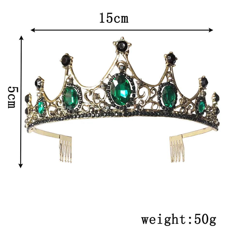 Wedding Bride Rhinestone Crown Elegant Green Golden Headdress Party Photography Hair Accessories for Women Bride Crown